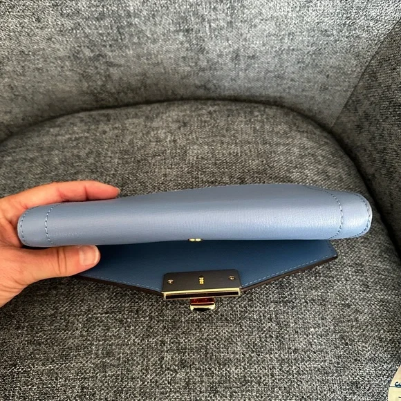 Michael Kors Blue Chevron Leather Wallet with gold accents - Picture 5 of 8